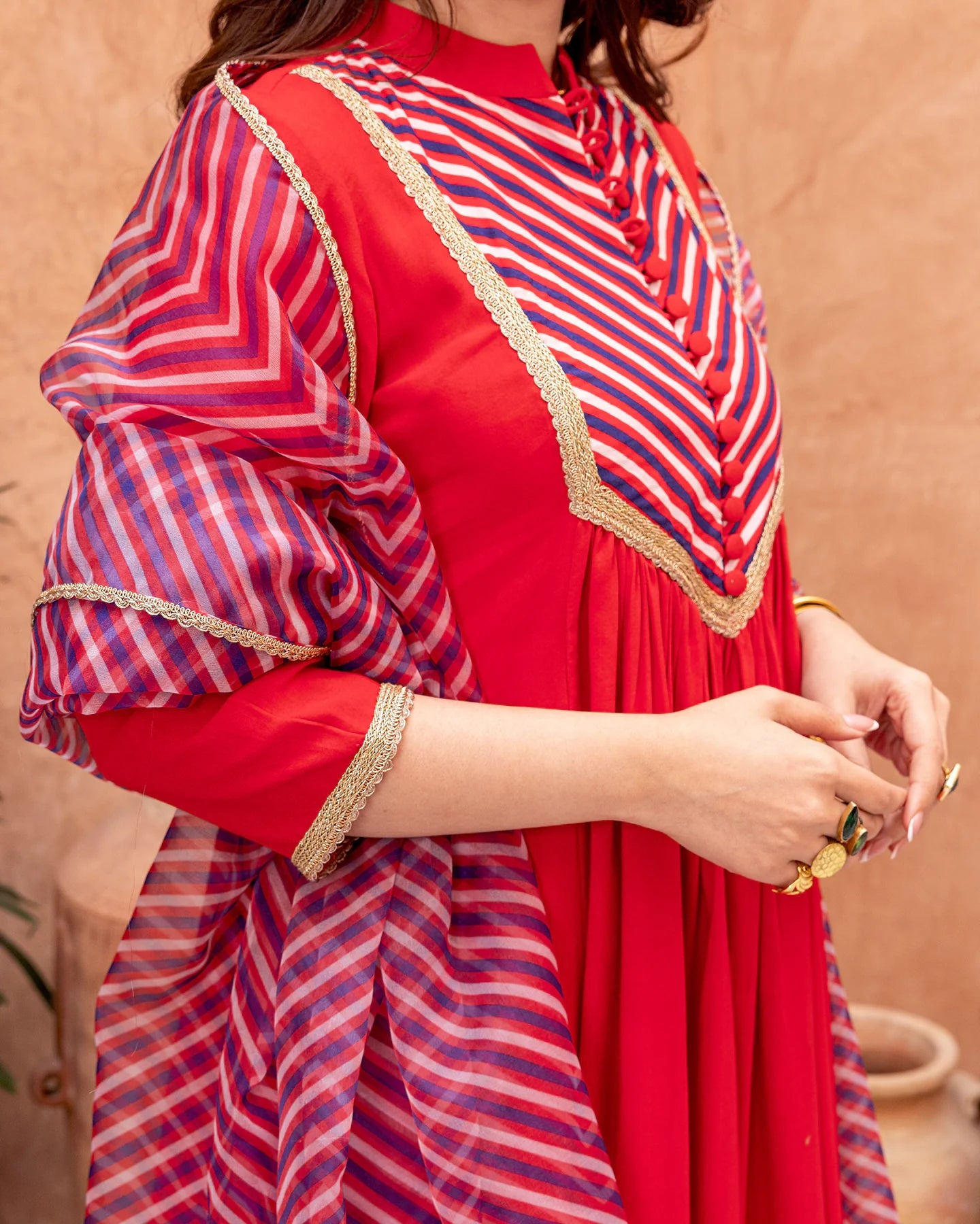 Red Solid & Stripe Suit Set