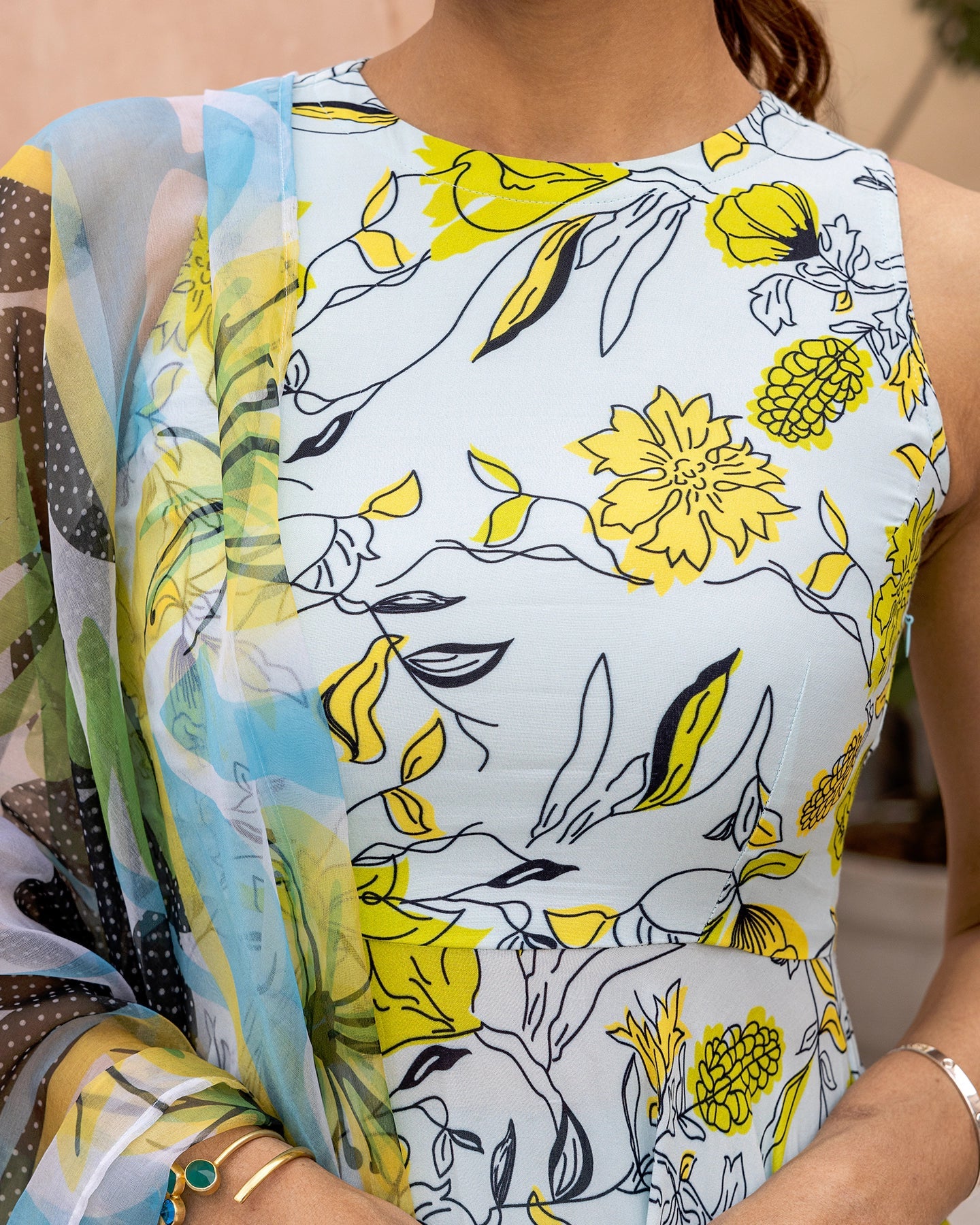 Pastel Blue Animated Floral Suit Set