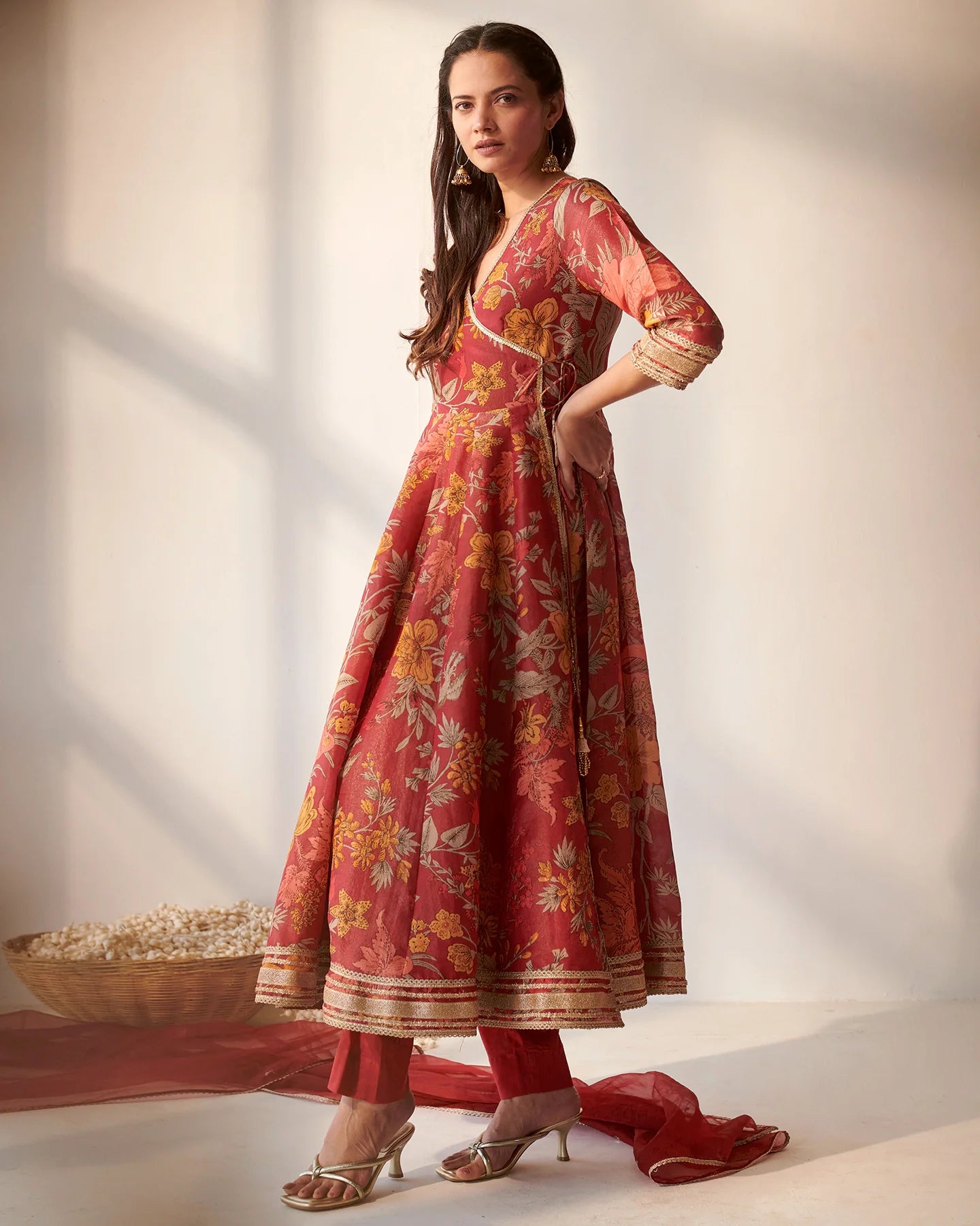 Crimson Floral Angrakha Suit Set