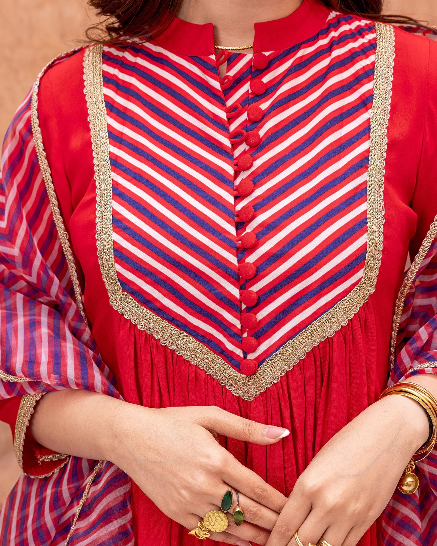 Red Solid & Stripe Suit Set
