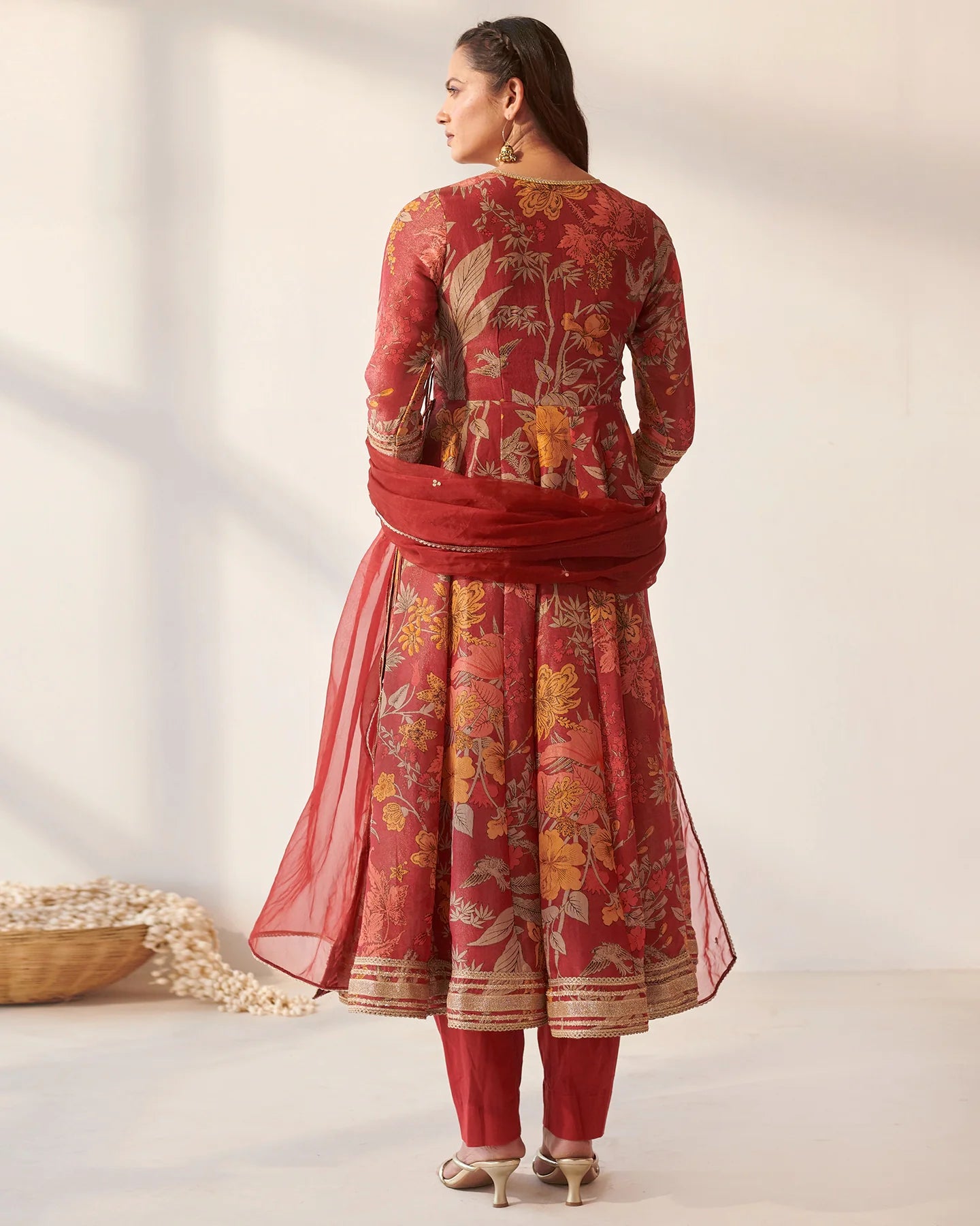Crimson Floral Angrakha Suit Set
