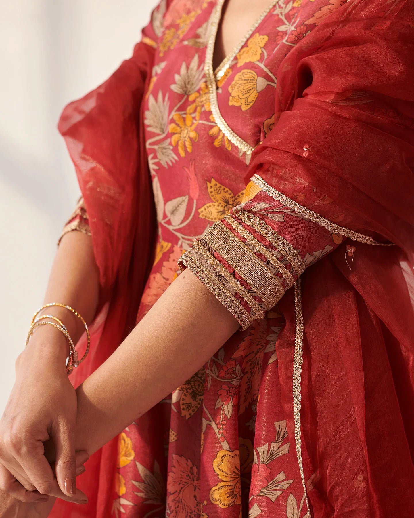 Crimson Floral Angrakha Suit Set