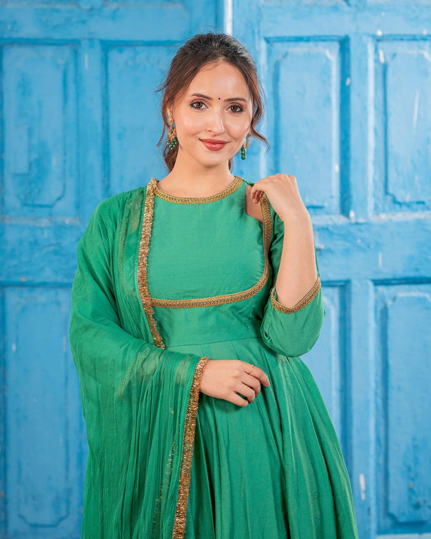 Emerald Chanderi Cut-Out Suit Set