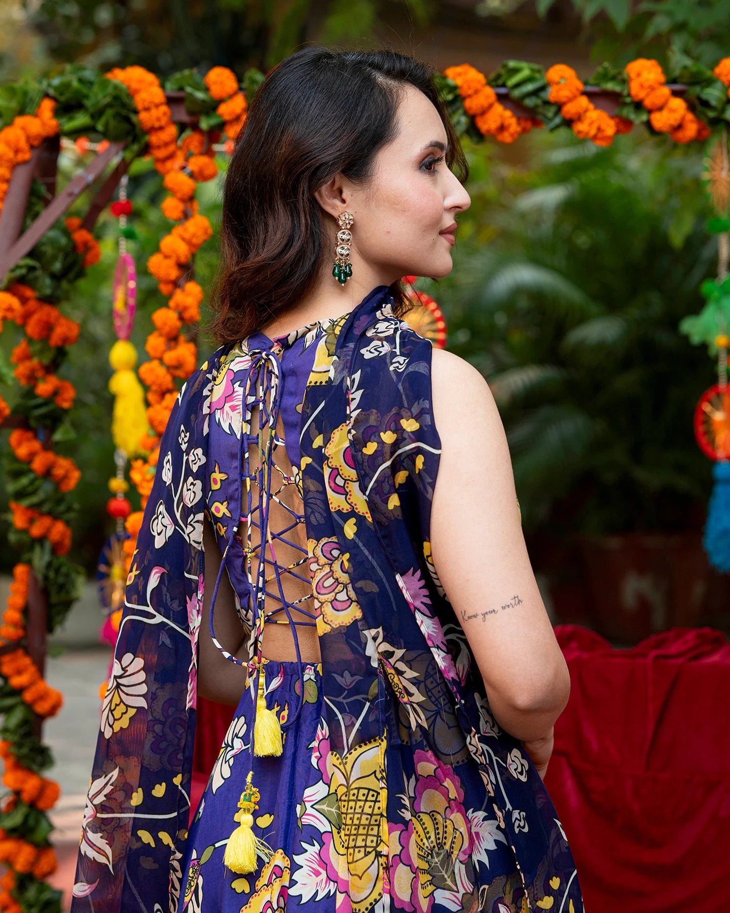 Purple Floral-Stroked Suit Set