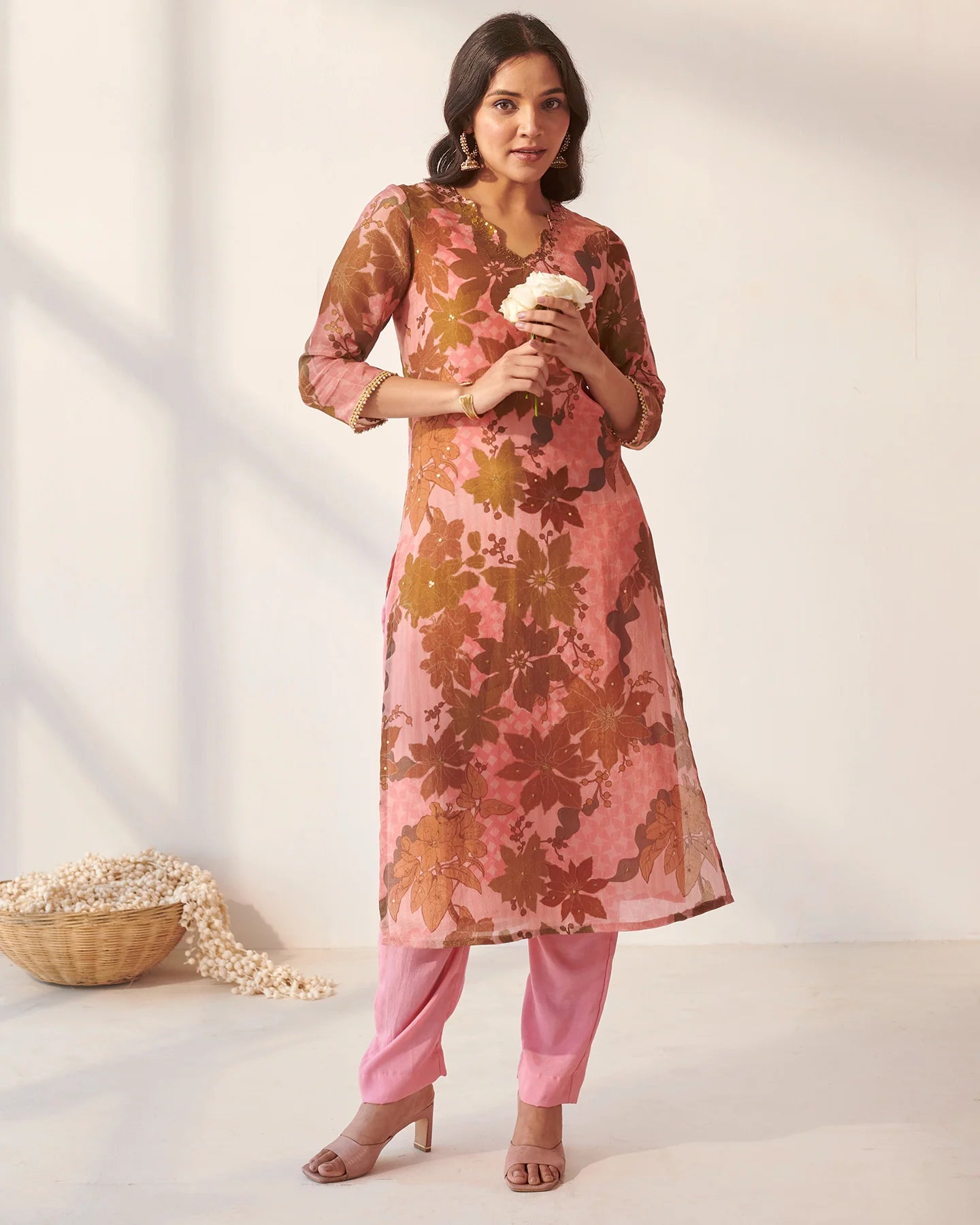 Pink Abstract Floral Kurta Set