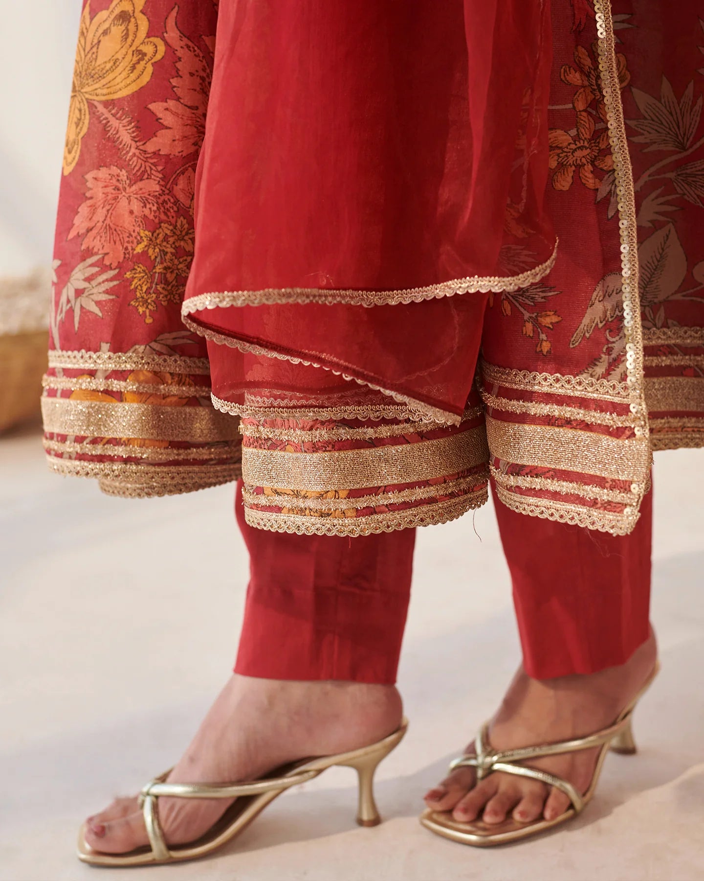 Crimson Floral Angrakha Suit Set