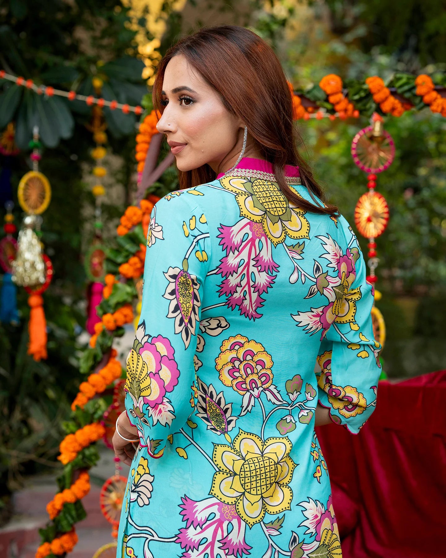 Blue Floral-Stroked Kurta Set
