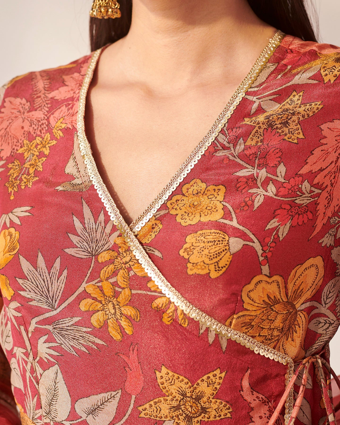Crimson Floral Angrakha Suit Set