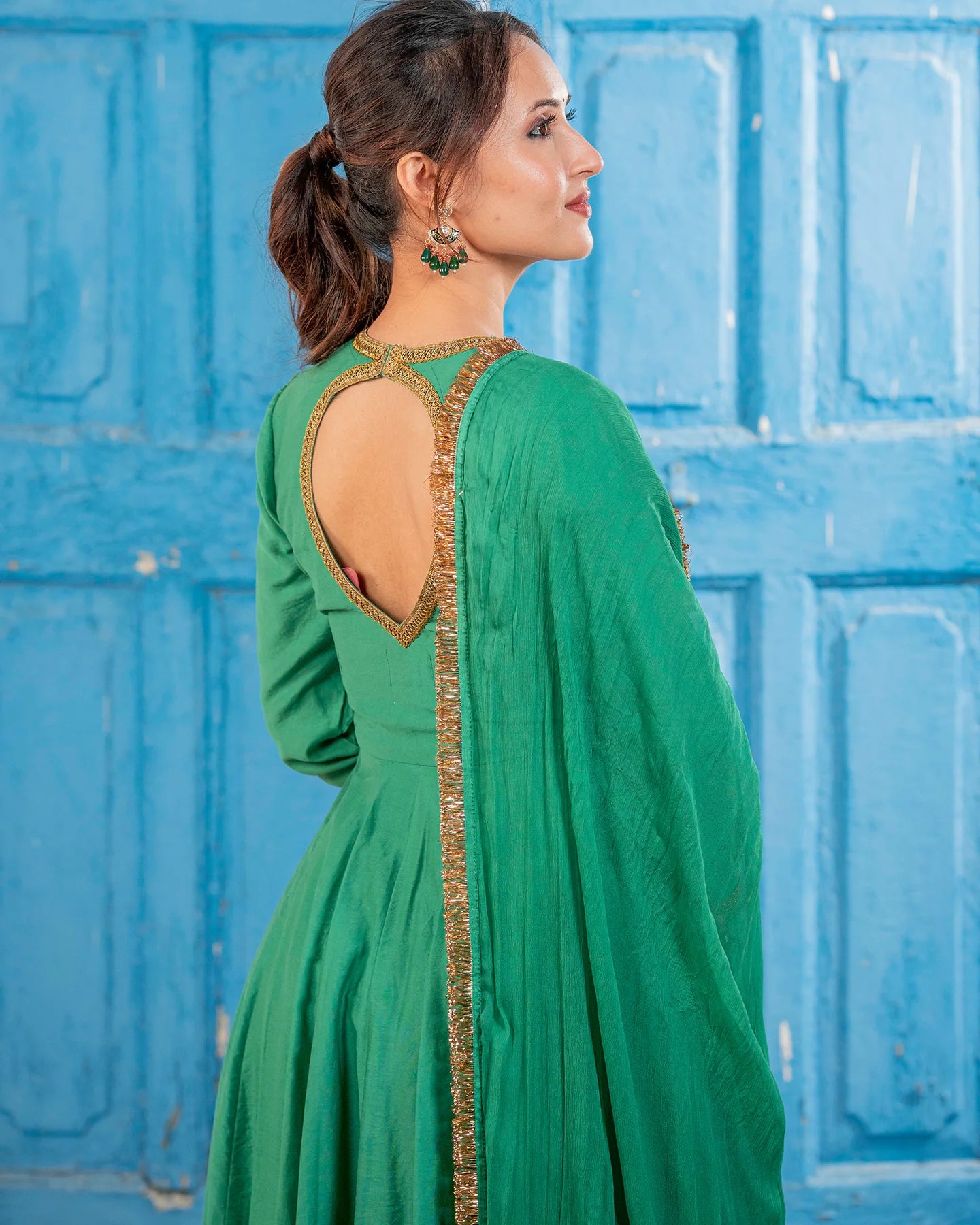 Emerald Chanderi Cut-Out Suit Set