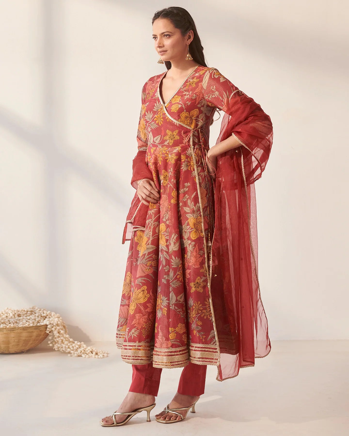 Crimson Floral Angrakha Suit Set