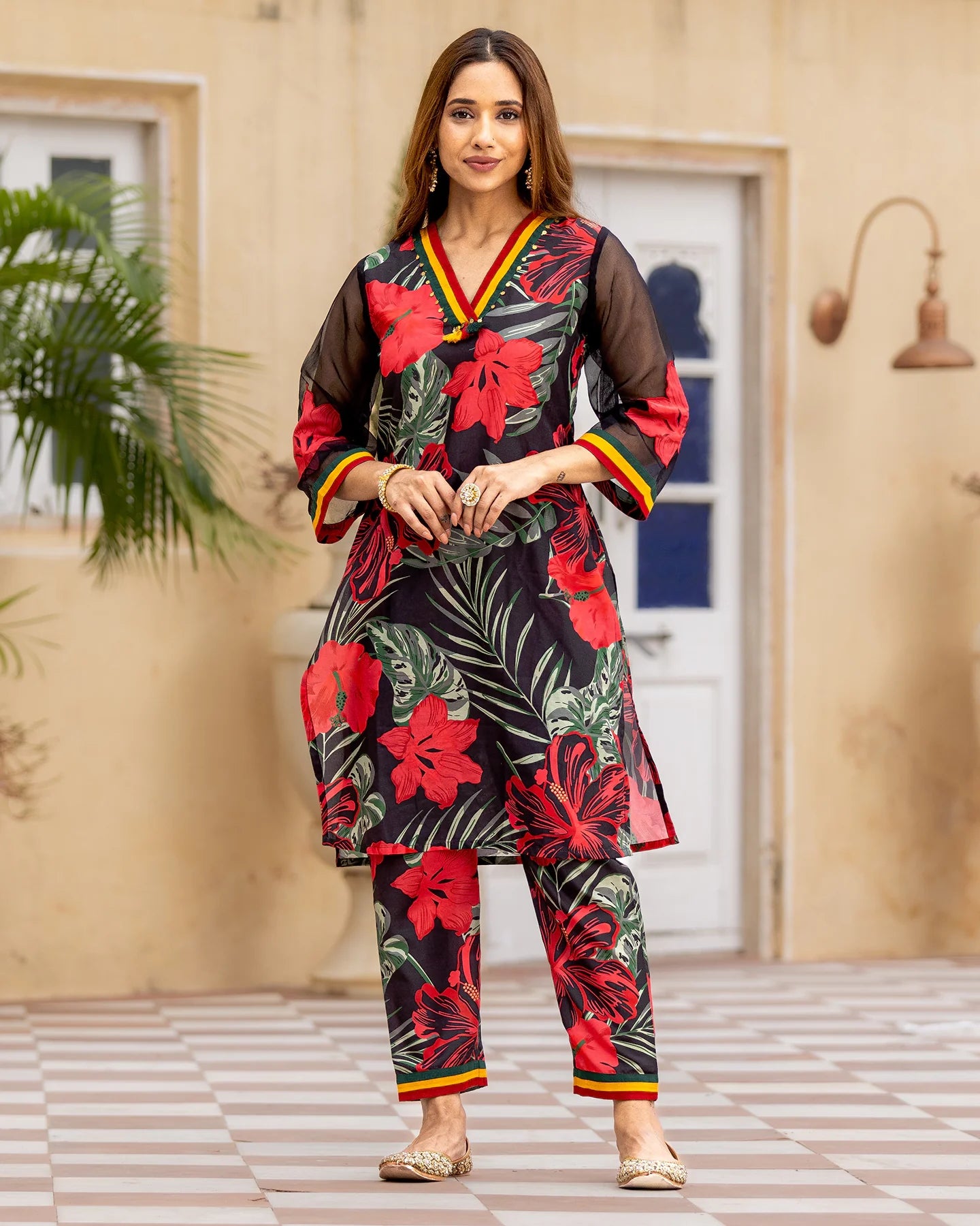 Ebony Tropical & Floral Kurta Set