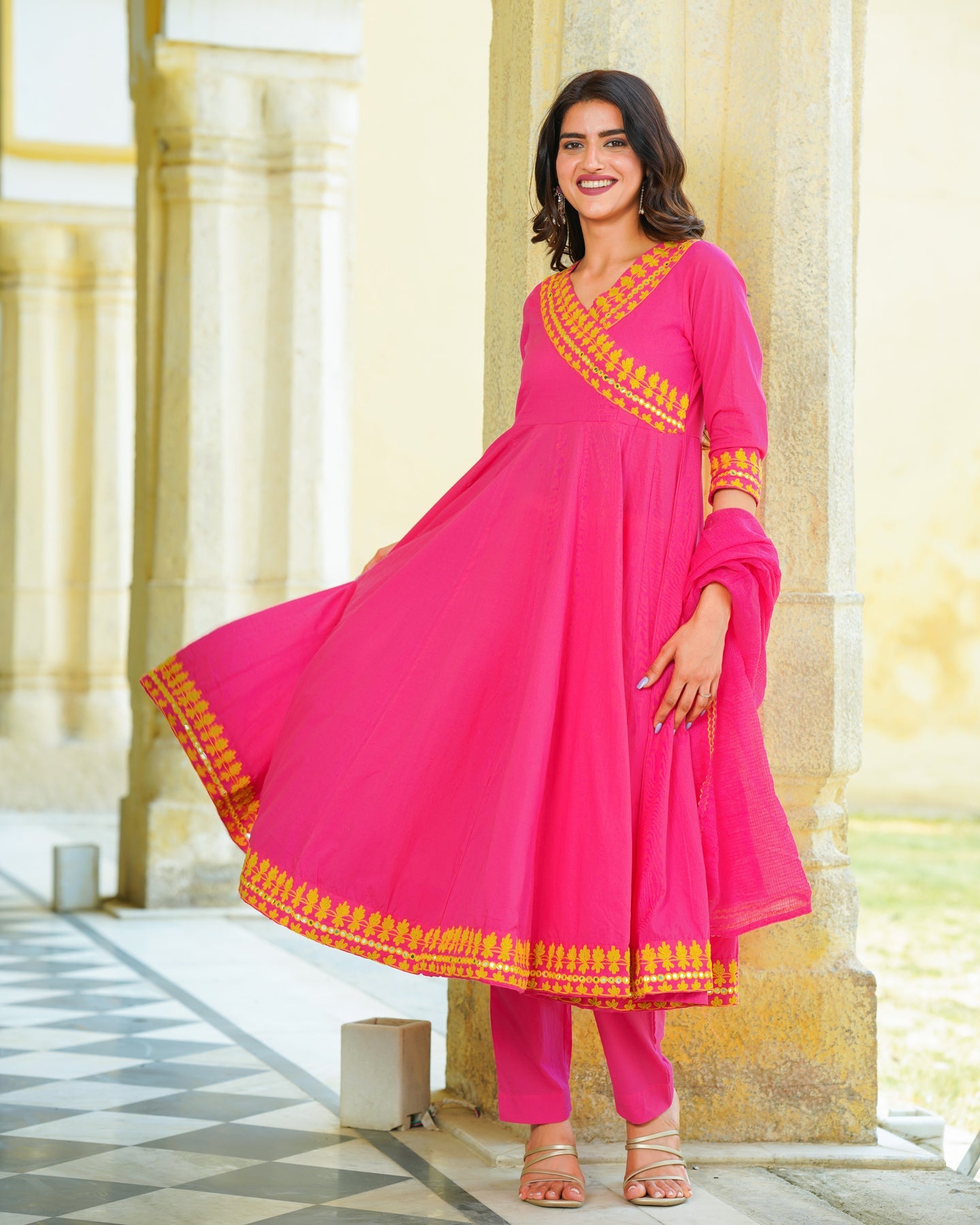 Pink Embroidered Suit Set
