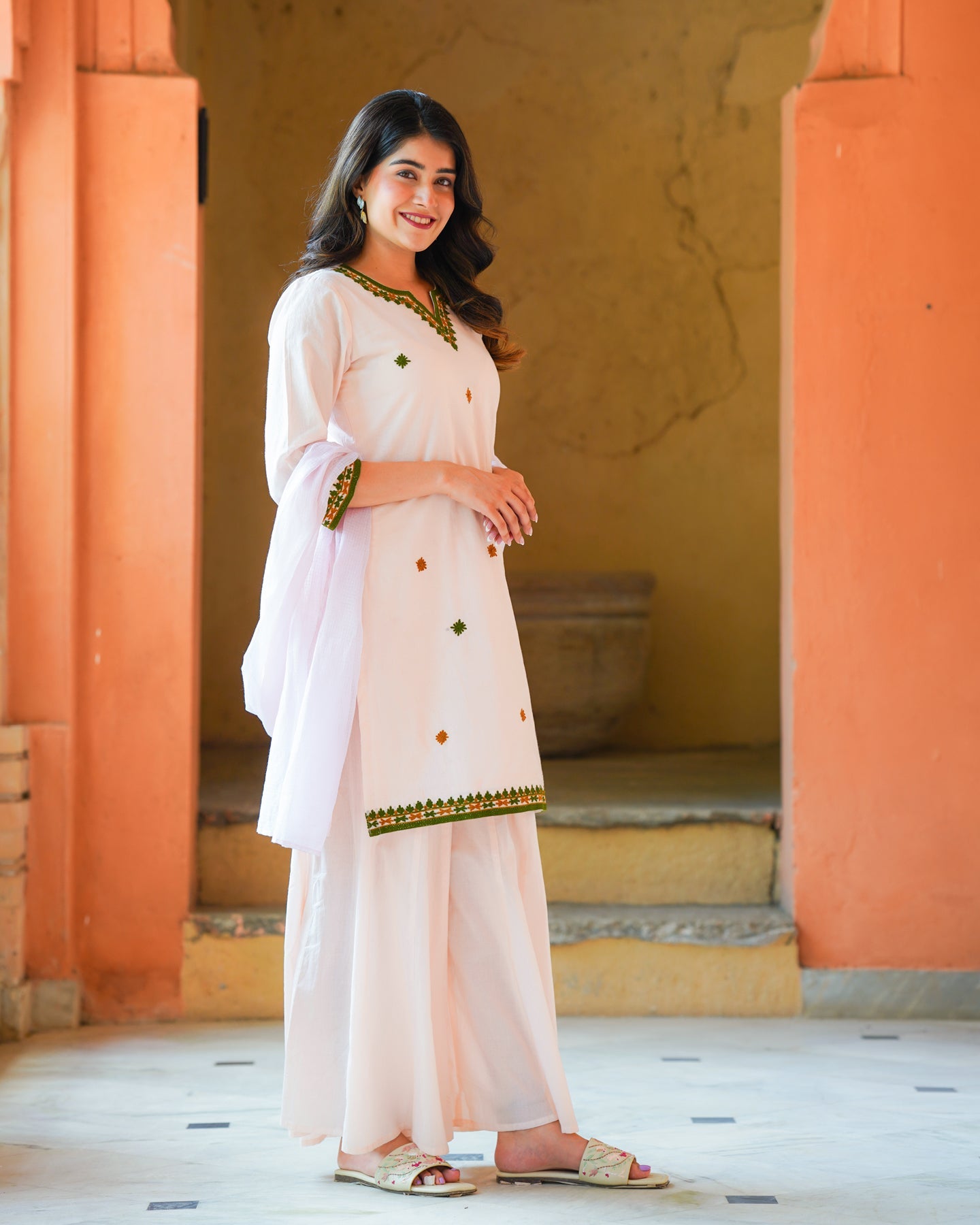 Light Pink Cotton Aari Suit Set