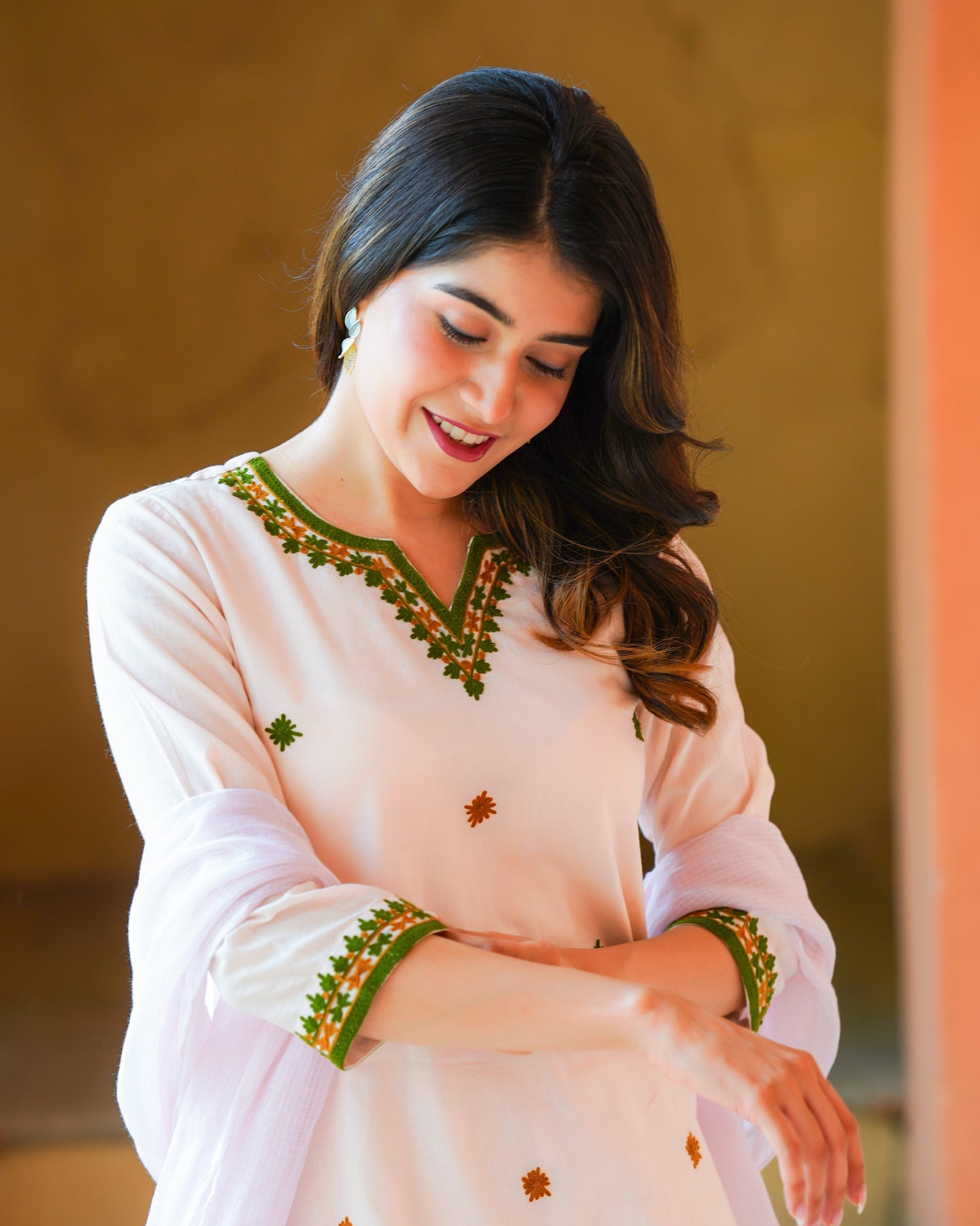 Light Pink Cotton Aari Suit Set