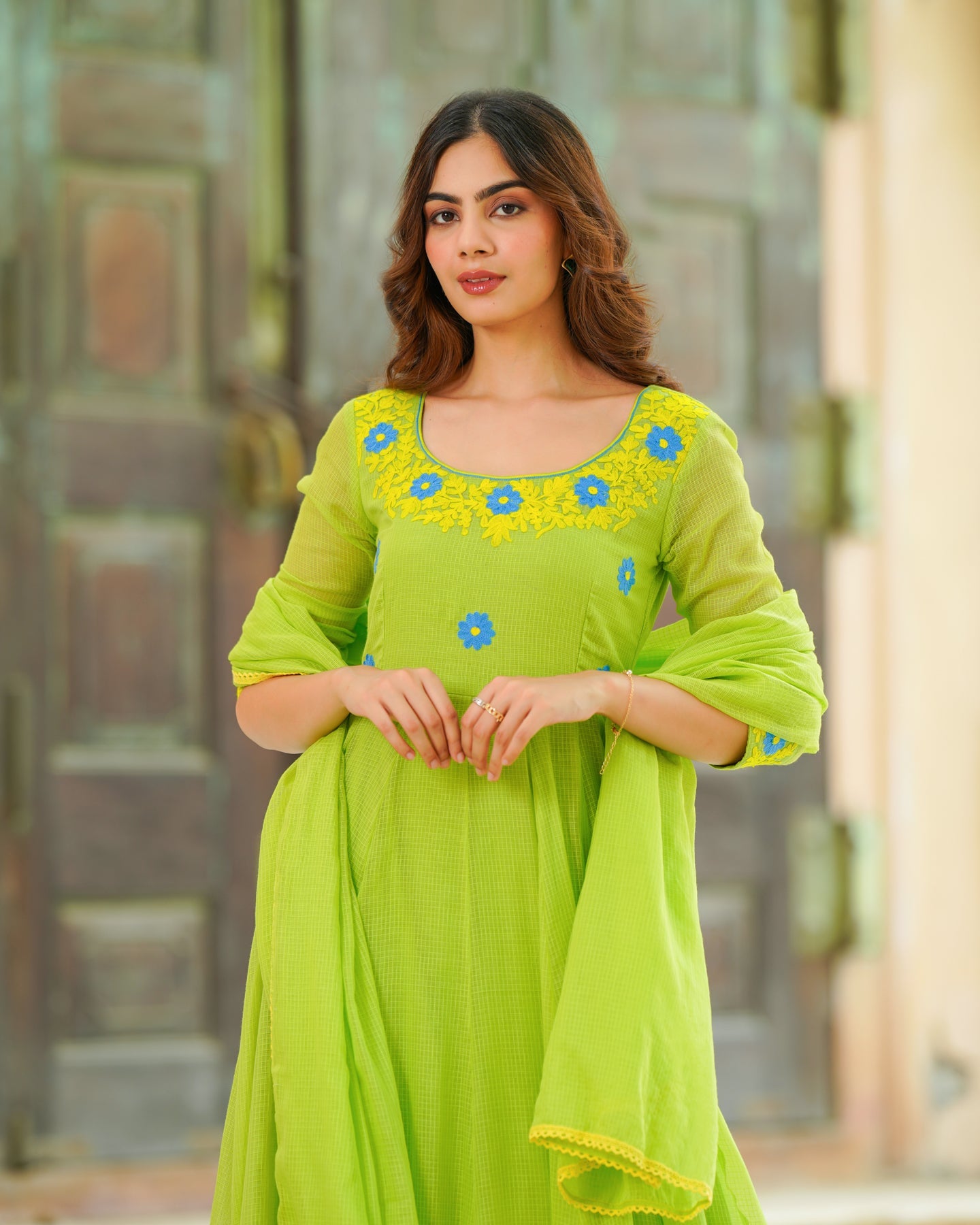 Lime Green Embroidered Suit Set