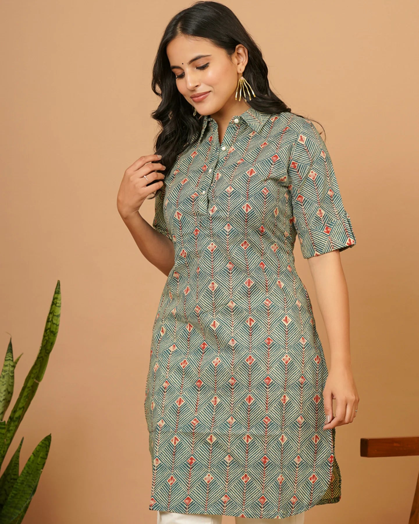 Green Red Tribal Kurta